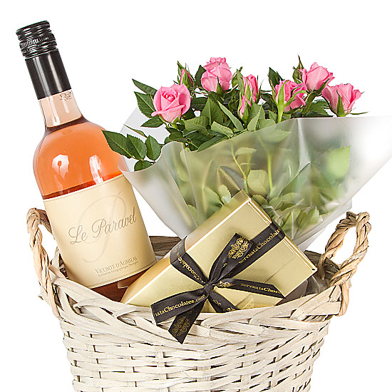 Rose Wine Gift Basket delivered next day