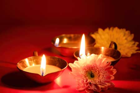 Diwali Celebrations with candles and flowers