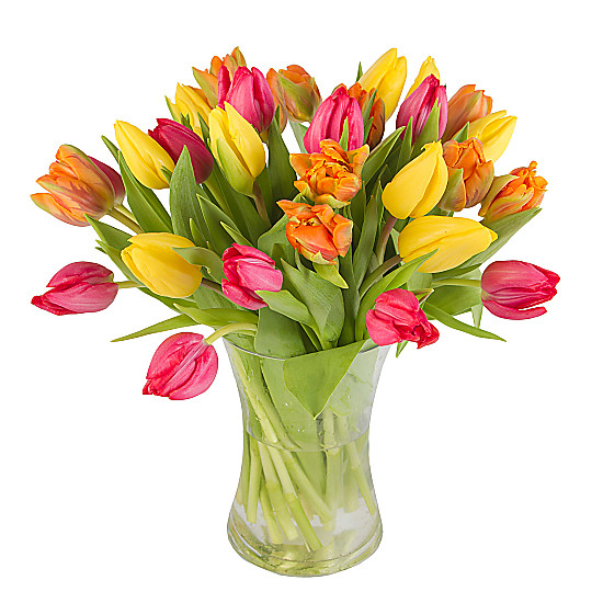 Bright Mix Tulips with Vase